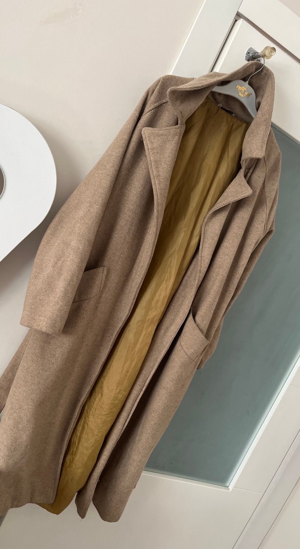 Bej Midi Yün Kadın Kaban - Görsel 3