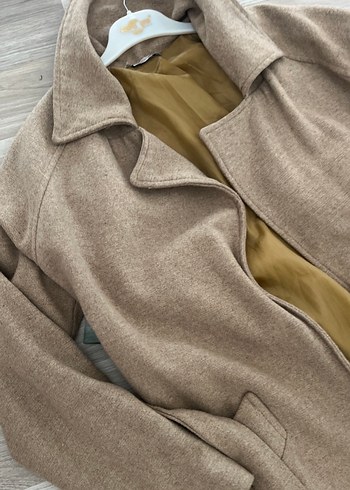 Bej Uzun Kesim Kadın Keten Kaban - Görsel 5