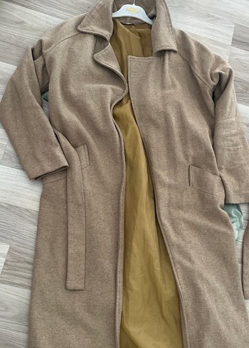 Bej Uzun Kesim Kadın Keten Kaban - Görsel 7