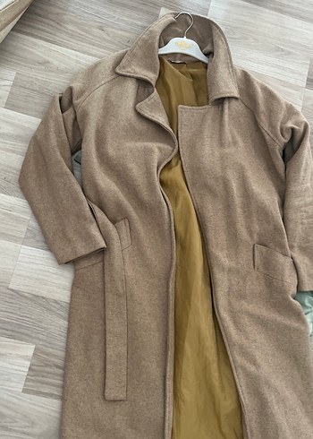 Bej Uzun Kesim Kadın Keten Kaban - Görsel 3