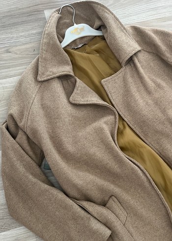 Bej Uzun Kesim Kadın Keten Kaban - Görsel 4