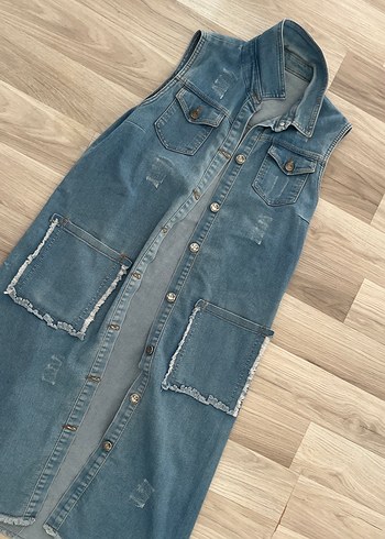 Kadın Uzun Kot Yelek Bohem Stil - Görsel 4