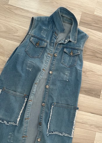 Kadın Uzun Kot Yelek Bohem Stil - Görsel 3