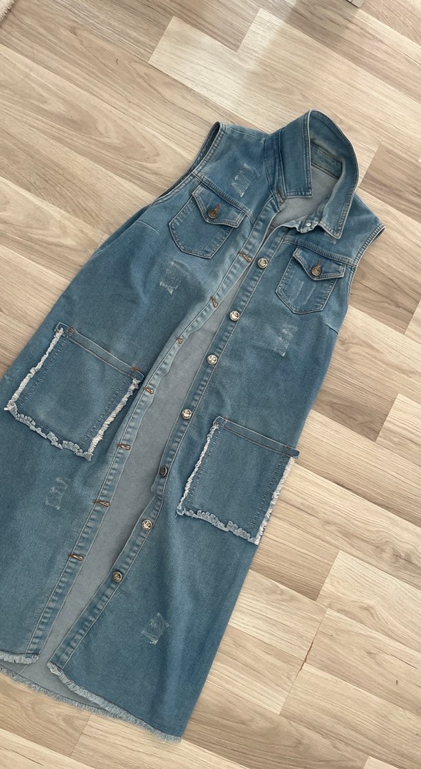 Kadın Uzun Kot Yelek Bohem Stil - Görsel 4