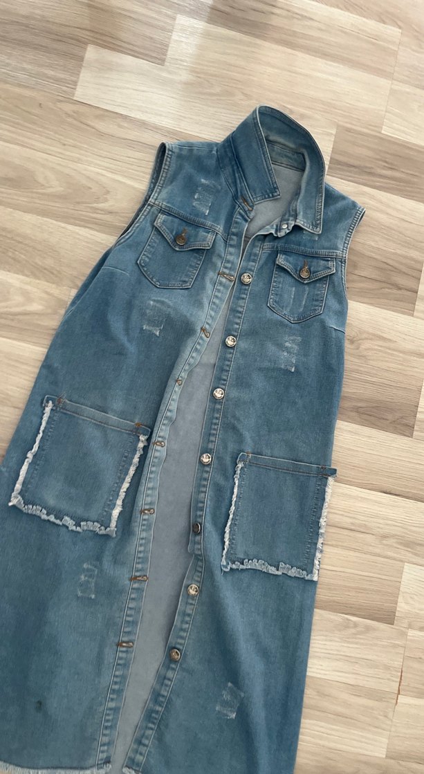 Kadın Uzun Kot Yelek Bohem Stil - Görsel 2