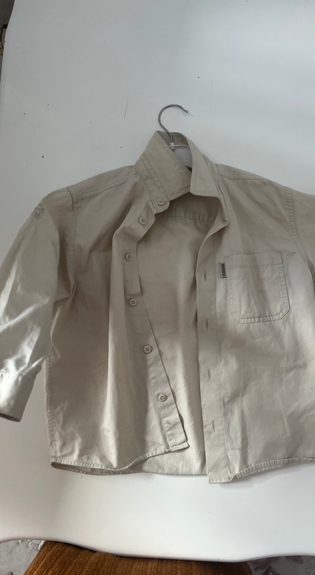 Bej Keten Erkek Çocuk Kısa Kollu Gömlek - Görsel 4