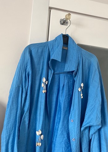 Uzun Kollu Mavi Bohem Kadın Gömlek - Görsel 3