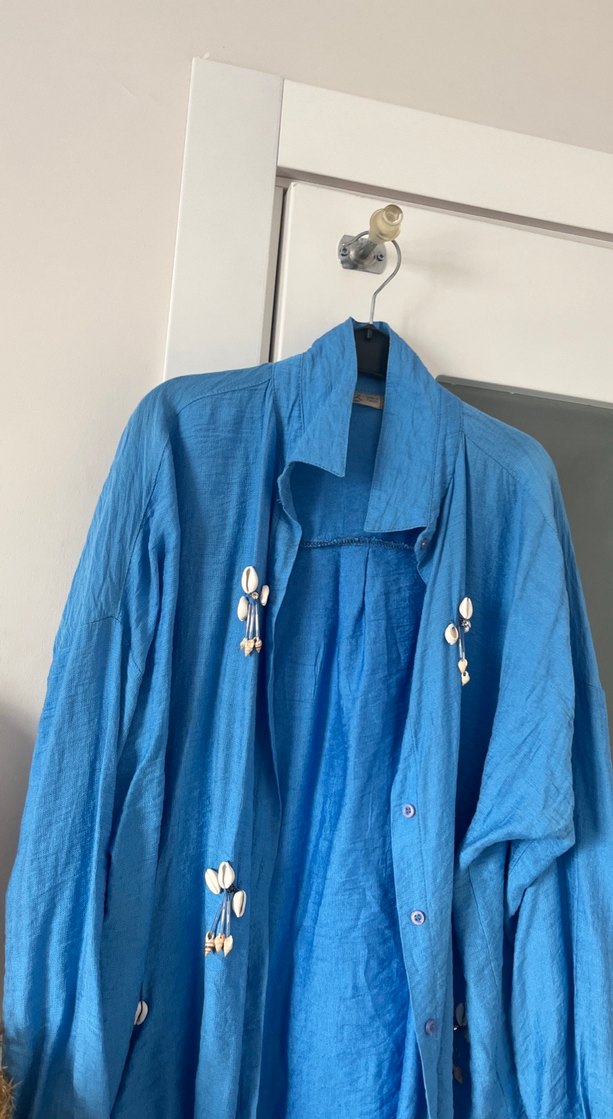 Uzun Kollu Mavi Bohem Kadın Gömlek - Görsel 3