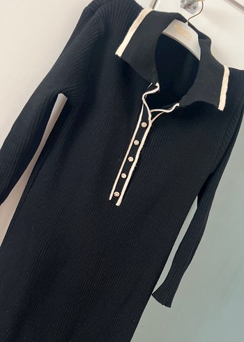 Düğmeli Siyah Uzun Kol Elbise. Boy 130 bel 40 cm - Görsel 5