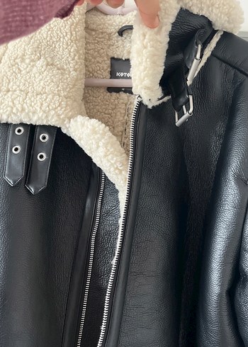 Siyah Kadın Deri Kürklü Ceket koton - Görsel 4