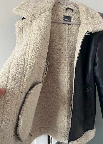 Siyah Kadın Deri Kürklü Ceket koton - Görsel 7