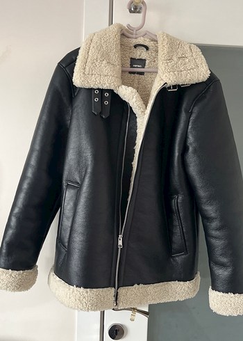 Siyah Kadın Deri Kürklü Ceket koton - Görsel 5