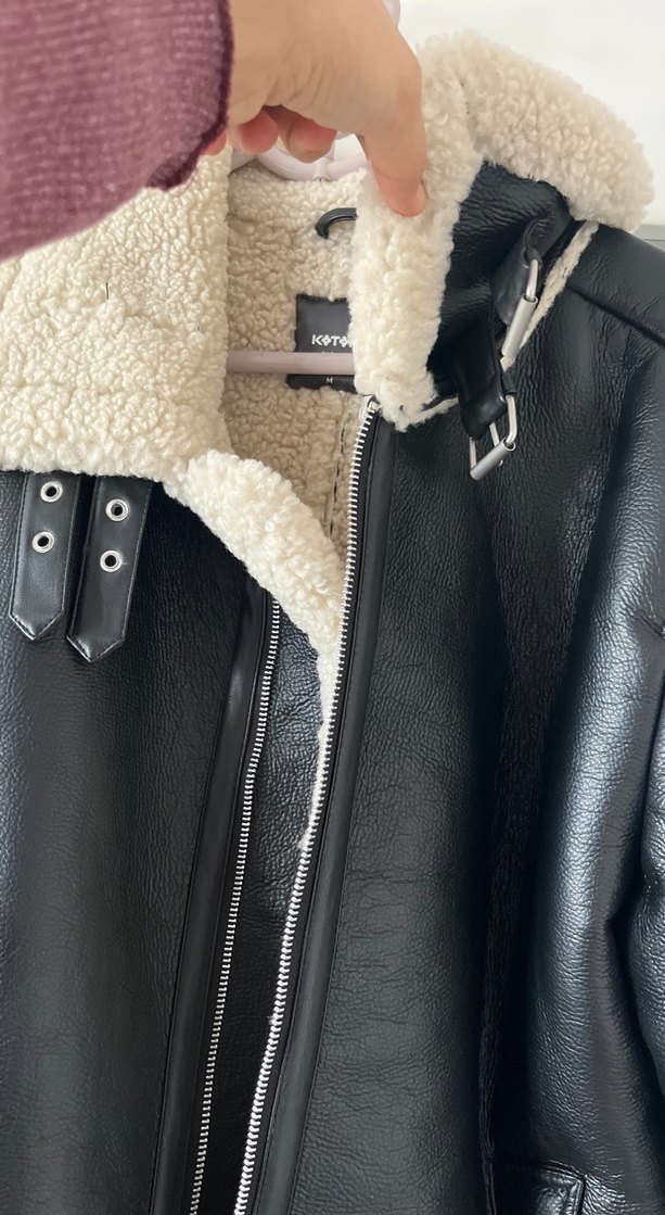 Siyah Kadın Deri Kürklü Ceket koton - Görsel 4