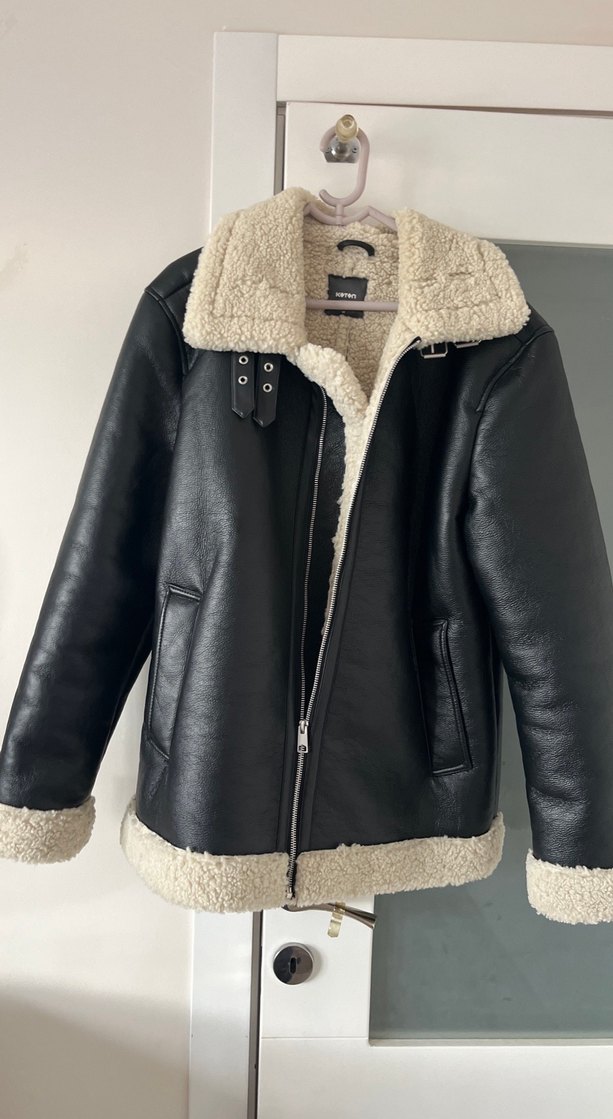 Siyah Kadın Deri Kürklü Ceket koton - Görsel 5