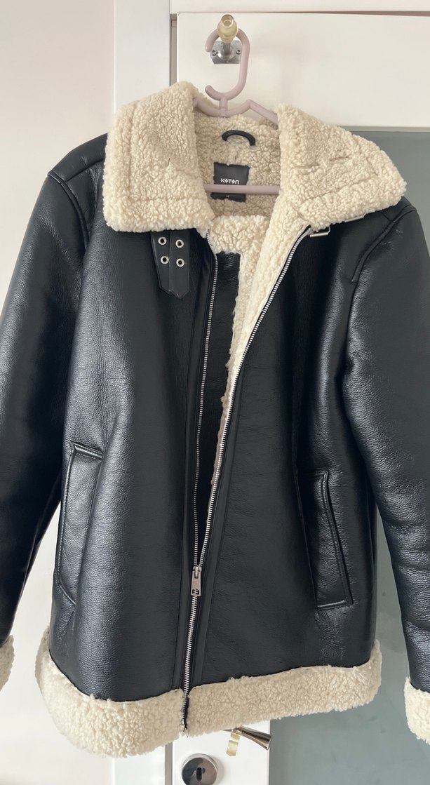 Siyah Kadın Deri Kürklü Ceket koton - Görsel 2
