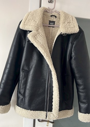Suni Kürklü Siyah Biker Deri Ceket - Görsel 2