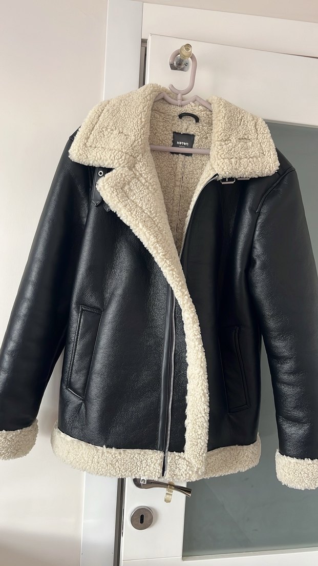 Suni Kürklü Siyah Biker Deri Ceket - Görsel 2