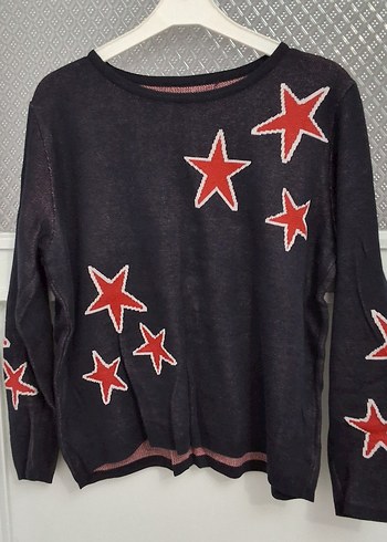 Kırmızı Nakışlı Uzun Kollu Kadın Triko - Görsel 2