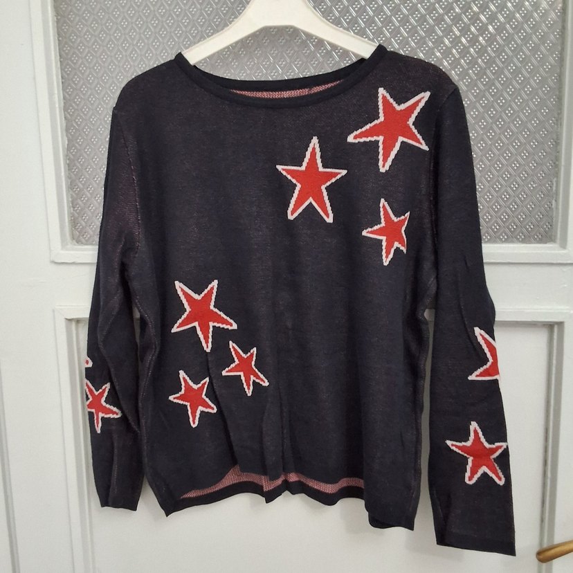 Kırmızı Nakışlı Uzun Kollu Kadın Triko - Görsel 2