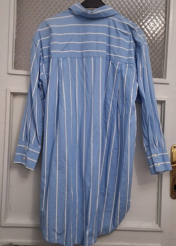 Mavi Çizgili Pamuklu Kadın Gömlek - Görsel 3