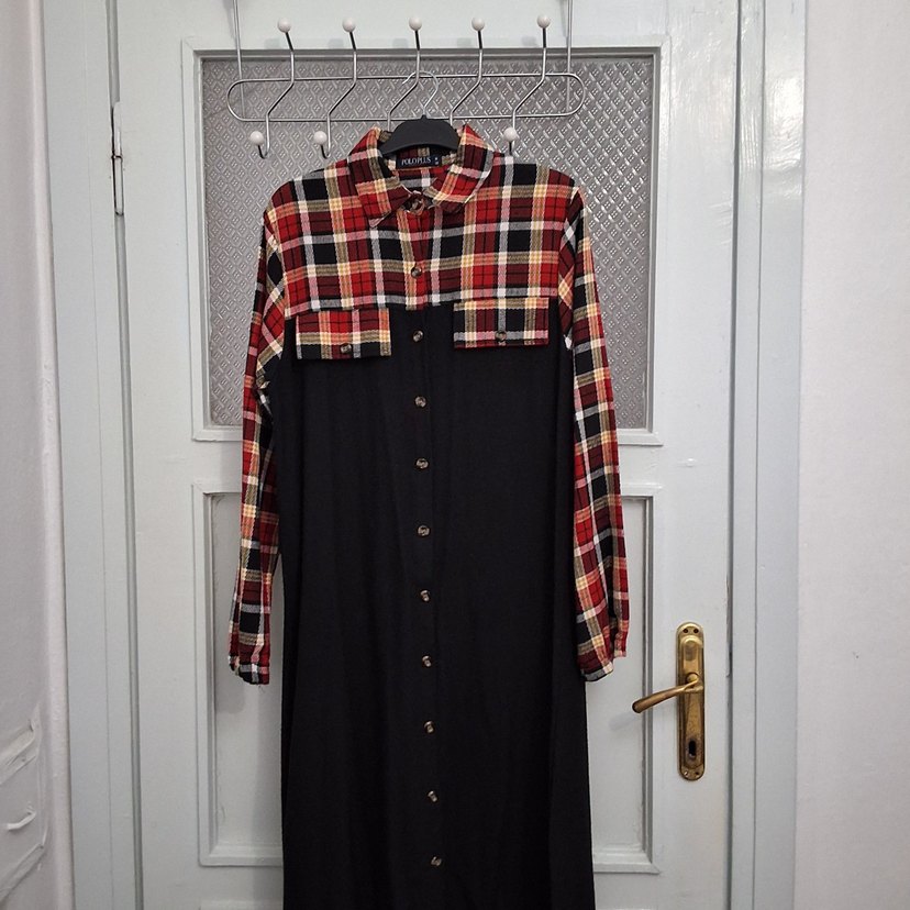 Düğmeli Kareli Kadın Uzun Kollu Gömlek - Görsel 3