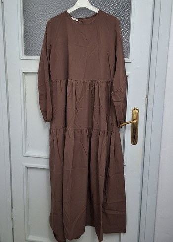 kahverengi uzun tesettür elbise - Görsel 2