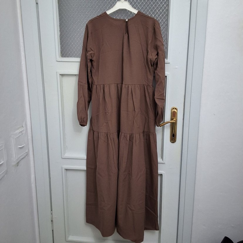 kahverengi uzun tesettür elbise - Görsel 3