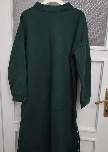 Düğmeli Uzun Kollu Yeşil Kadın Tunik - Görsel 2