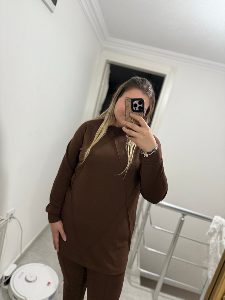 Kadın Kahverengi Uzun Kollu Rahat Takım - Görsel 2