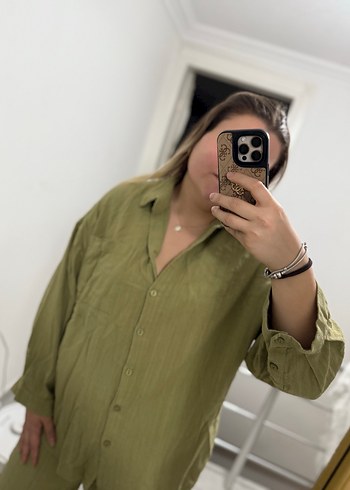 Kadın Haki Keten Takım - Görsel 2