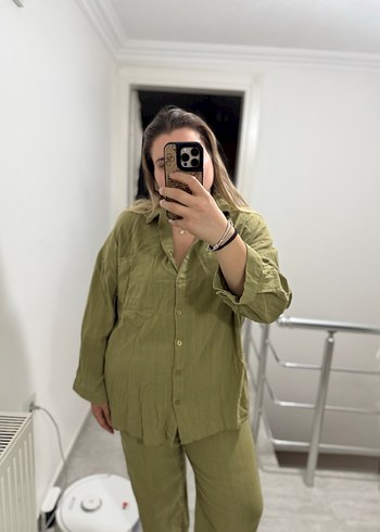 Kadın Haki Keten Takım - Görsel 3