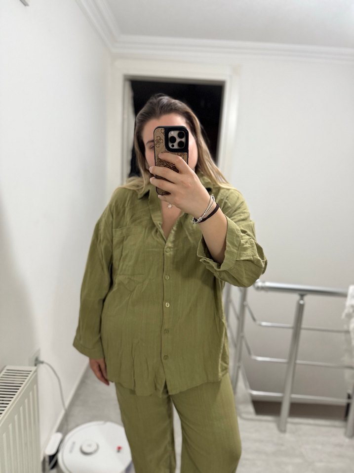 Kadın Haki Keten Takım - Görsel 3