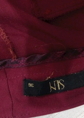 Düğmeli Bordo Kadın Kumaş Pantolon - Görsel 2