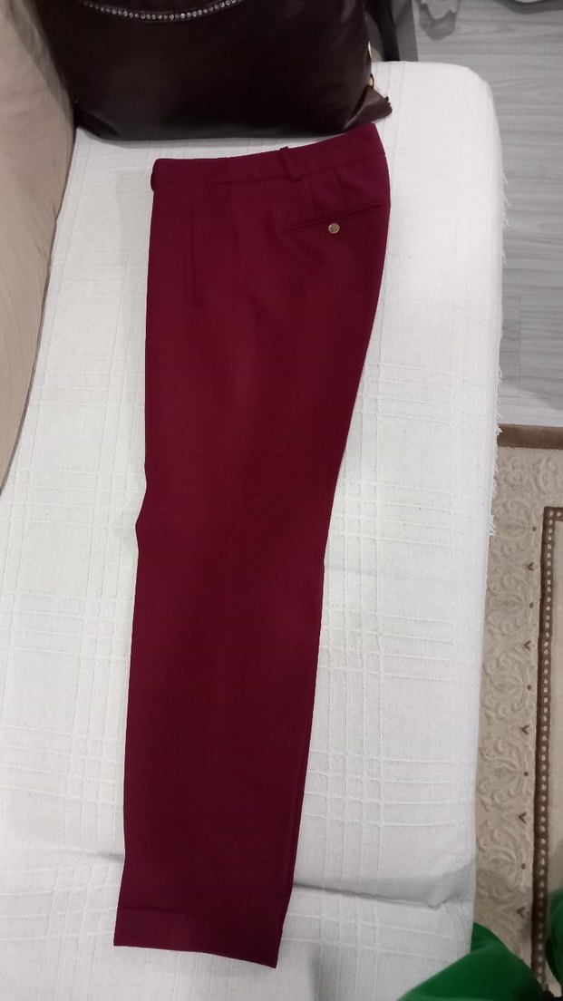 Düğmeli Bordo Kadın Kumaş Pantolon - Görsel 3