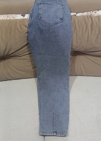 Gri Lastikli Midi Boy Kadın Kot Pantolon - Görsel 3