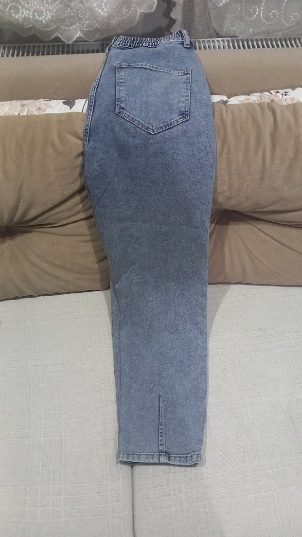 Gri Lastikli Midi Boy Kadın Kot Pantolon - Görsel 3