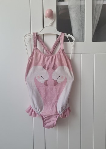 Kız Çocuk Pembe Kuğu Desenli Fırfırlı Mayo