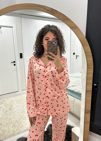 Pembe Bağlama Desenli Uzun Kollu Kadın Pijama Takımı - Görsel 2