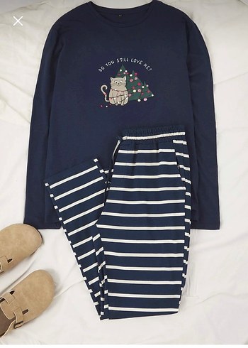 Erkek Lacivert Desenli Triko Pijama Takımı - Görsel 2