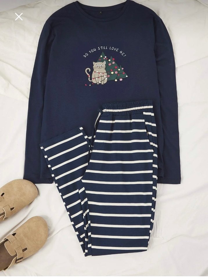 Erkek Lacivert Desenli Triko Pijama Takımı - Görsel 2