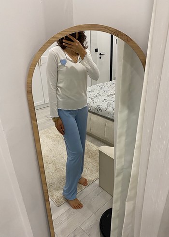 Kadın Beyaz Uzun Kollu Midi Pijama Takımı - Görsel 2