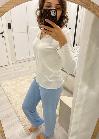 Kadın Beyaz Uzun Kollu Midi Pijama Takımı - Görsel 4