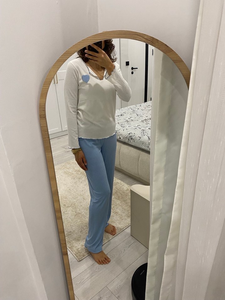 Kadın Beyaz Uzun Kollu Midi Pijama Takımı - Görsel 2