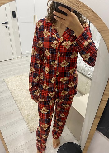 Kırmızı 
 Uzun Kollu Kadın Pijama Takımı - Görsel 3