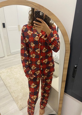Kırmızı 
 Uzun Kollu Kadın Pijama Takımı - Görsel 2