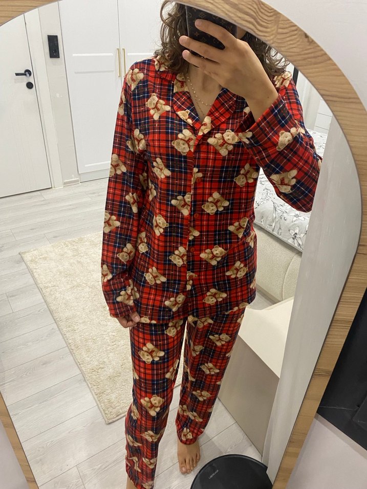 Kırmızı 
 Uzun Kollu Kadın Pijama Takımı - Görsel 3