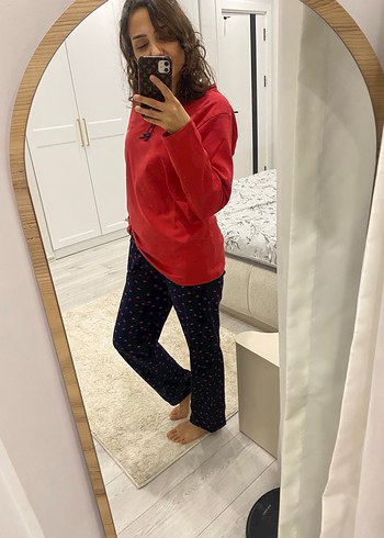 Kırmızı Uzun Kollu Rahat Kadın Pijama Takımı - Görsel 5