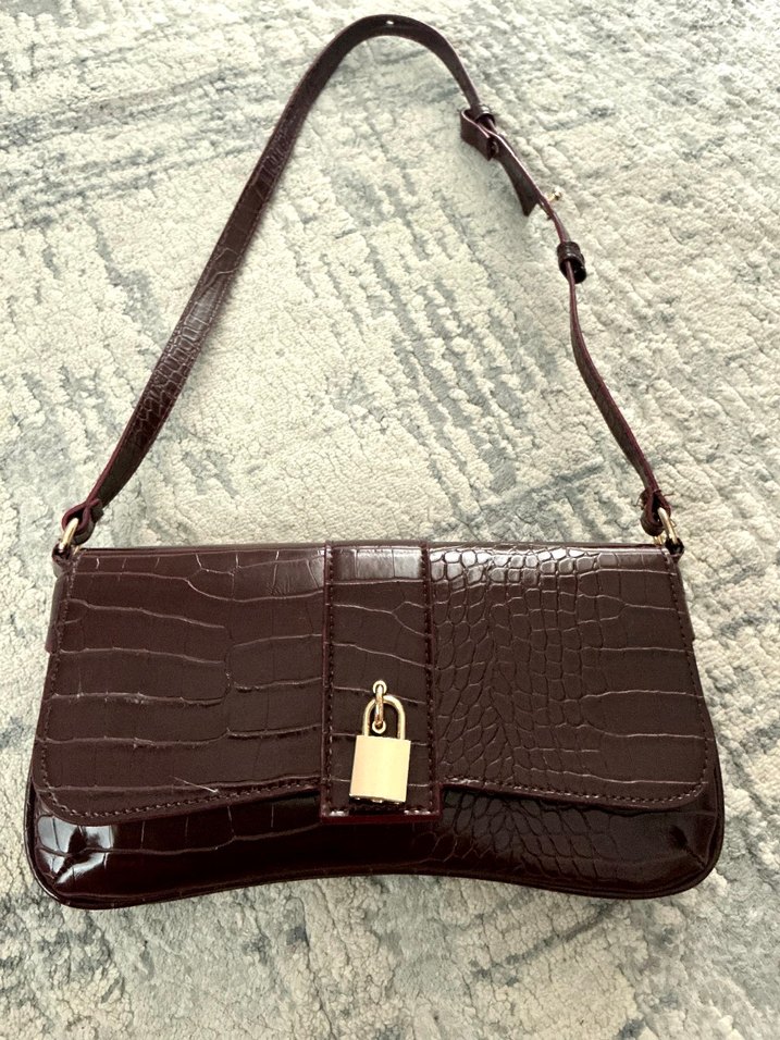 Bordo Krokodil Desenli Omuz Çantası - Görsel 4