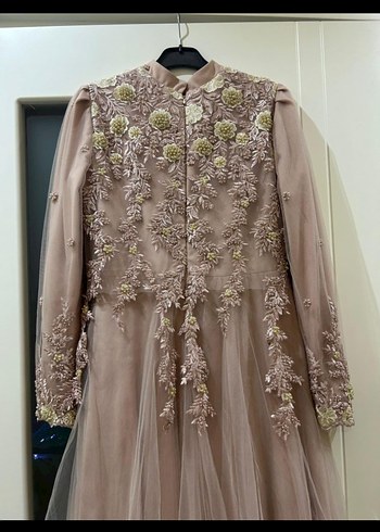 Pudra Annahar İşlemeli Boncuk Detaylı Uzun Abiye Elbise - Görsel 5