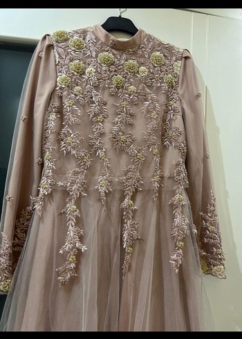 Pudra Annahar İşlemeli Boncuk Detaylı Uzun Abiye Elbise - Görsel 2